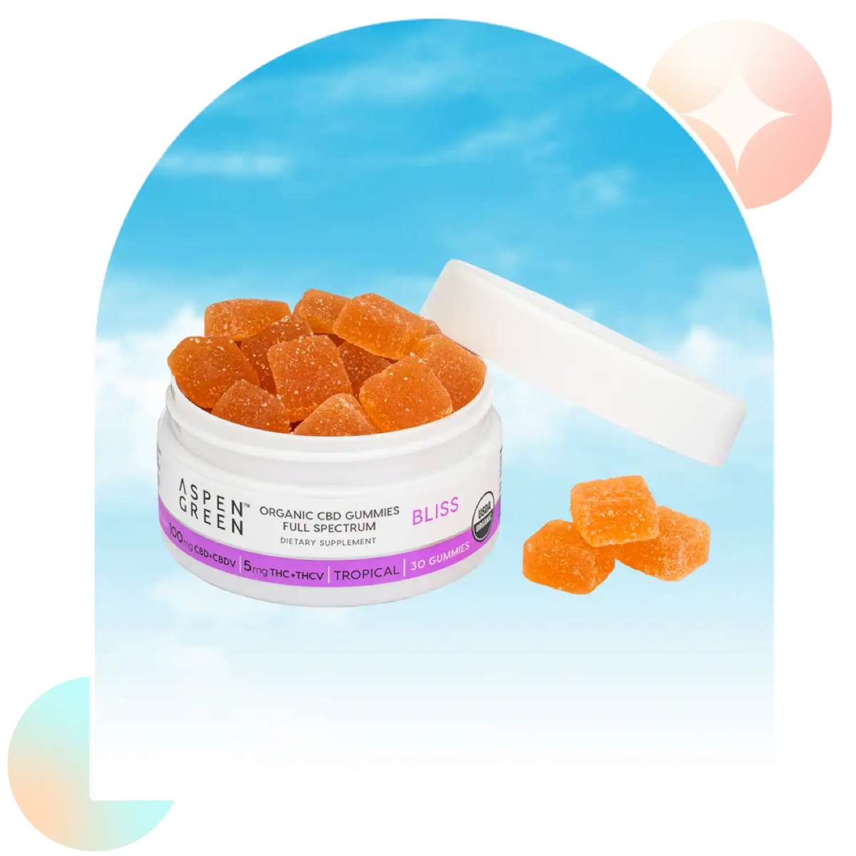 Aspen Green Bliss organic full spectrum CBD gummies open jar