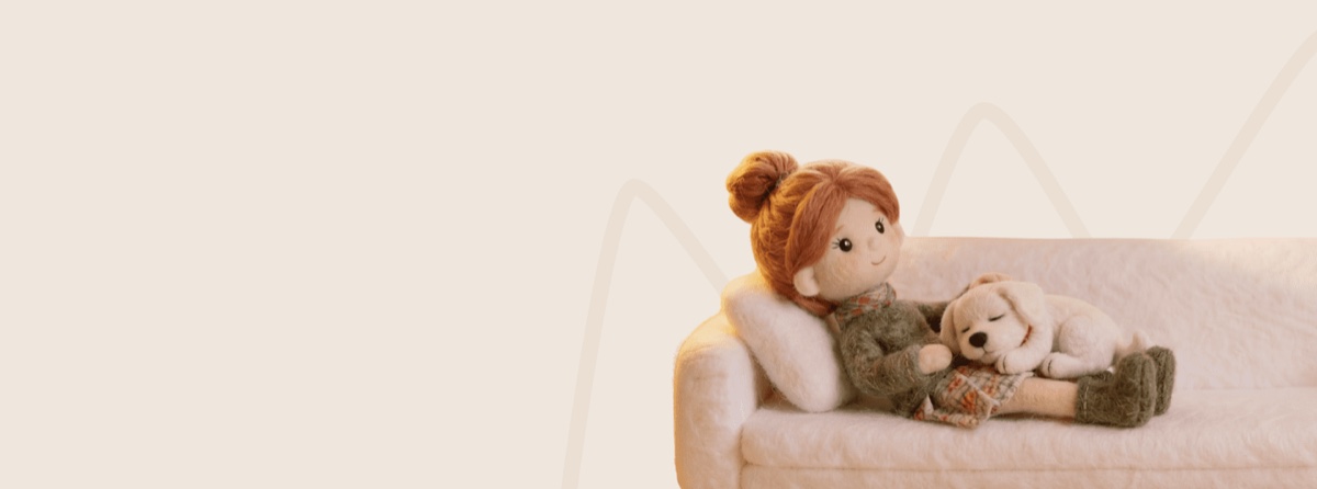 Renter relaxing on a couch with an emotional support dog