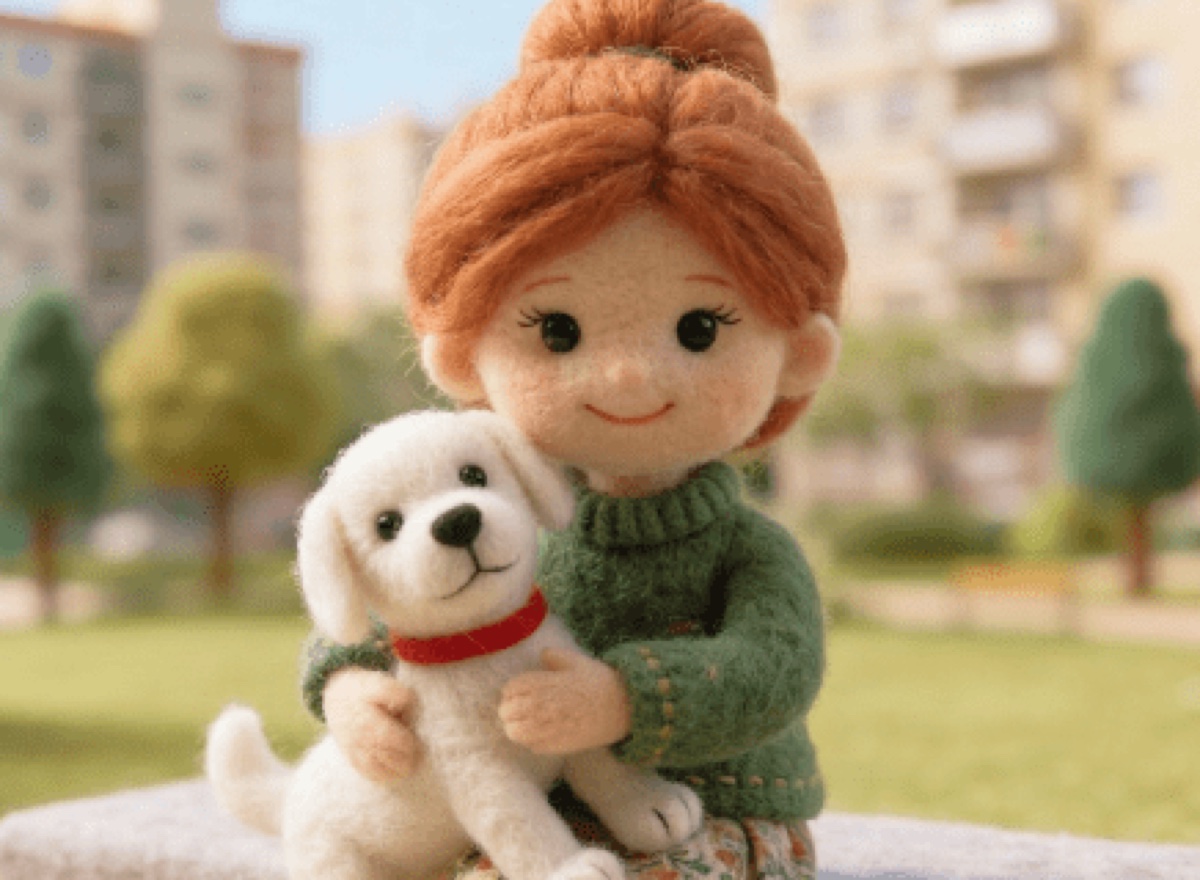 Woman hugging her emotional support dog outdoors