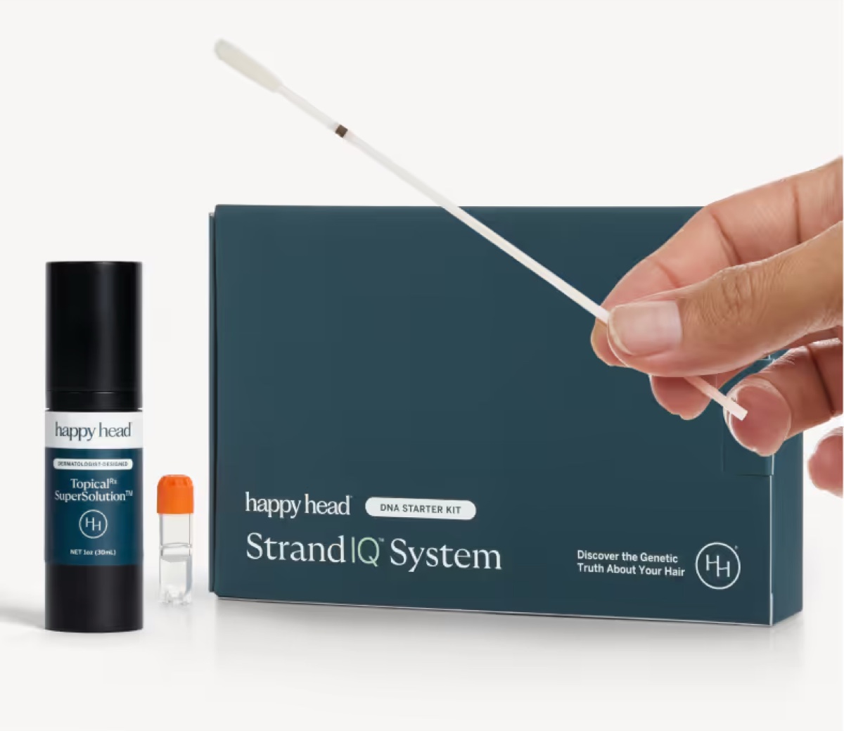 Happy Head StrandIQ DNA kit with swab and TopicalRx SuperSolution